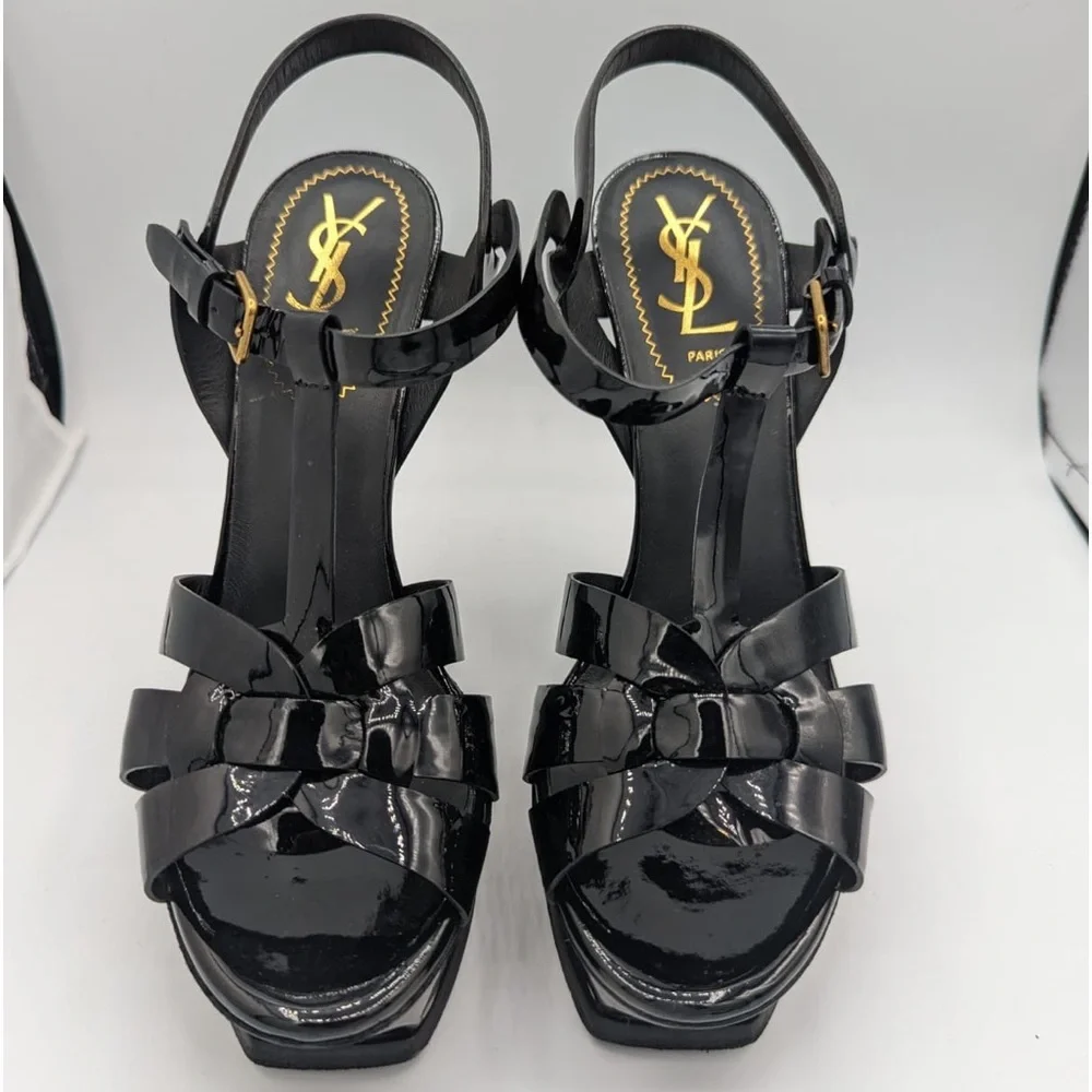 YSL TRIBUTE PUMPS BLACK 37.5 PATENT LEATHER - Picture 1 of 5